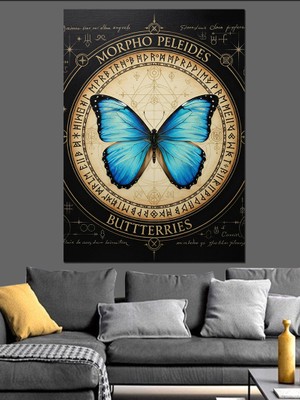 Tablomega Mavi Kelebek Dekoratif Kanvas - Mdf Ahşap Tablo