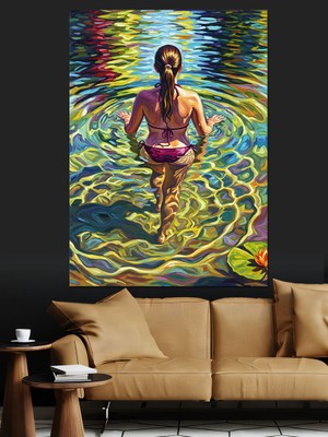 Artmeg Suda Yürüyen Kadın Dekoratif Kanvas - Mdf Ahşap Tablo