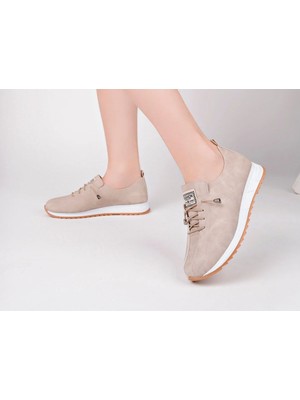 Seda Shoes Bej Bayan Ipli Spor Ayakkabı