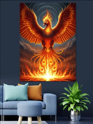 Karizma Tablo Alevli Anka Kuşu Çizimi Dekoratif Kanvas - Mdf Ahşap Tablo