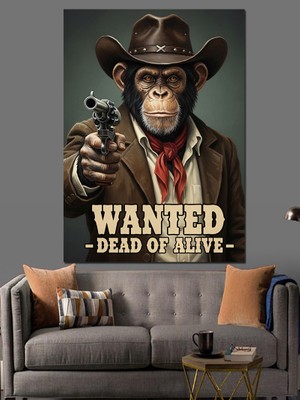 Tablomega Şapkalı Maymun Silah Tutuyor Dekoratif Kanvas - Mdf Ahşap Tablo