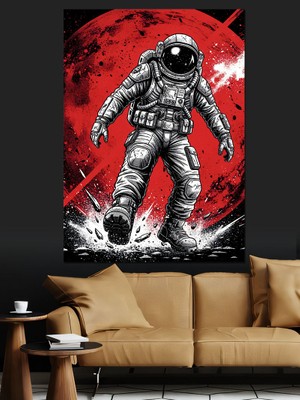 Karizma Tablo Kırmızı Fon Astronot Dekoratif Kanvas - Mdf Ahşap Tablo