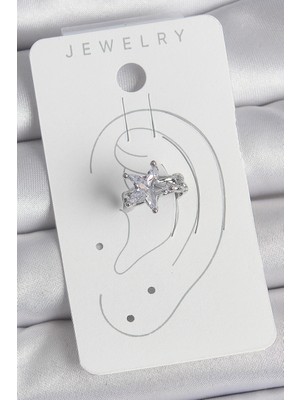 Pirinç Gümüş Renk Zirkon Taşlı Yıldız Model Kadın Kıkırdak Küpe - Lisinya