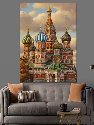 Artmeg Moskova Aziz Vasil Katedrali Dekoratif Kanvas - Mdf Ahşap Tablo