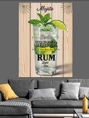 Artmeg Vintage  Kokteyl Posteri Dekoratif Kanvas - Mdf Ahşap Tablo