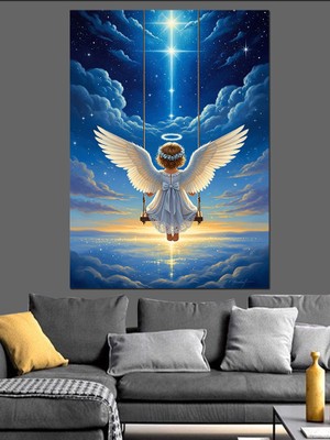 Artmeg Beyaz Melek Kanatlı Figür Dekoratif Kanvas - Mdf Ahşap Tablo