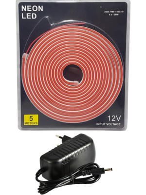 Powerr Led Aydınlatma 5 Metre 12 Volt 6X12 mm Esnek Pembe Neon LED  3A Plastik Adaptör Set