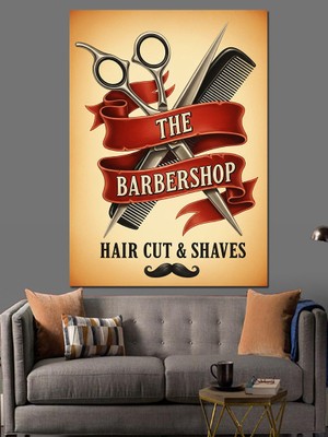 Karizma Tablo Berber Dükkanı Tıraş Bıçağı Dekoratif Kanvas - Mdf Ahşap Tablo