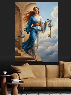 Karizma Tablo Mavi Elbiseli Kanatlı Kadın Dekoratif Kanvas - Mdf Ahşap Tablo