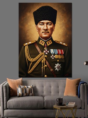 Artmeg Atatürk Askeri Resmi Portresi Dekoratif Kanvas - Mdf Ahşap Tablo