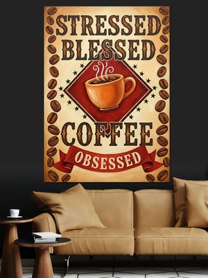 Tablomega Stresli Ama Mübarek Kahve Aşığı Dekoratif Kanvas - Mdf Ahşap Tablo