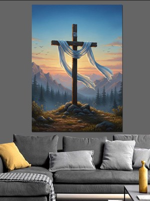 Tablomega Çarmıh Gökyüzü Manzarası Dekoratif Kanvas - Mdf Ahşap Tablo