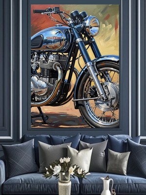 Tablomega Mavi Parlak Klasik Motosiklet Dekoratif Kanvas - Mdf Ahşap Tablo