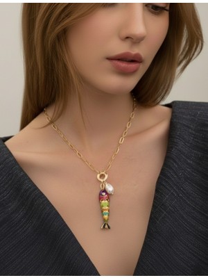 Eva Takı Store Renkli Balık Figürlü Hareketli Çelik Kolye