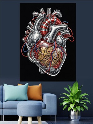 Artmeg Anatomik Insan Kalbi Çizimi Dekoratif Kanvas - Mdf Ahşap Tablo