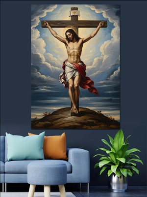 Artmeg Çarmıhtaki Isa Figürü Dekoratif Kanvas - Mdf Ahşap Tablo