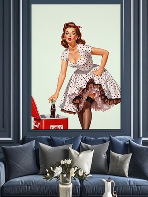 Artmeg Kola Içen Pinup Kızı Dekoratif Kanvas - Mdf Ahşap Tablo