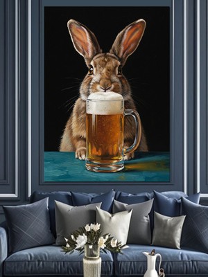 Artmeg Içecek Içen Sevimli Tavşan Dekoratif Kanvas - Mdf Ahşap Tablo