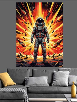 Karizma Tablo Turuncu Uzay Giysili Savaşçı Dekoratif Kanvas - Mdf Ahşap Tablo