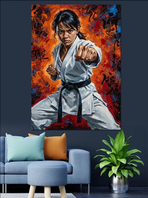 Karizma Tablo Tekvando Yapan Kadın Dövüşçü Dekoratif Kanvas - Mdf Ahşap Tablo