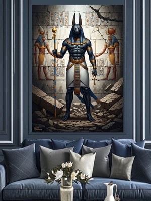 Artmeg Antik Mısır Anubis Dekoratif Kanvas - Mdf Ahşap Tablo