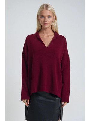 Lijuri Şal Yaka Detaylı Standart Triko Kazak 1422