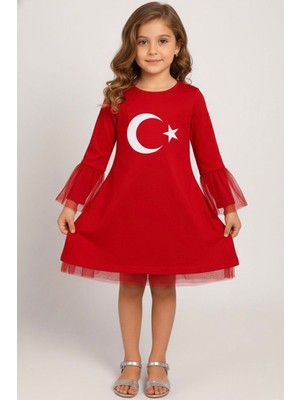 Assef %100 Pamuklu Türk Bayrakli Kiz Çocuk Tisört Kirmizi -Okul - 23 Nisan 29 Ekim Bayrami