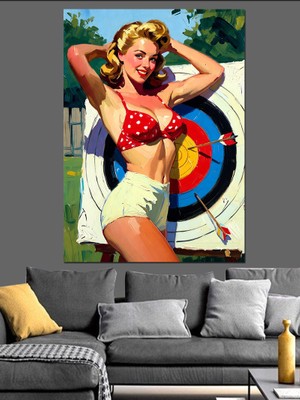 Artmeg Okçuluk Yapan Pinup Kız Dekoratif Kanvas - Mdf Ahşap Tablo