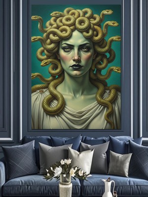Karizma Tablo Yılan Saçlı Medusa Heykeli Dekoratif Kanvas - Mdf Ahşap Tablo