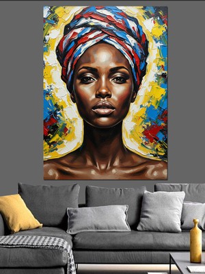 Artmeg Afrika Türbanlı Kadın Portresi Dekoratif Kanvas - Mdf Ahşap Tablo