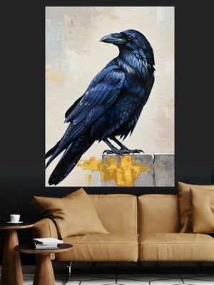 Artmeg Siyah Kuzgun Kuşu Portresi Dekoratif Kanvas - Mdf Ahşap Tablo