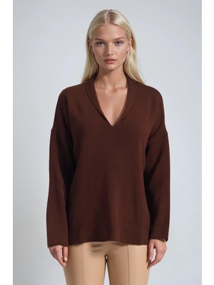 Lijuri Şal Yaka Detaylı Standart Triko Kazak 1422