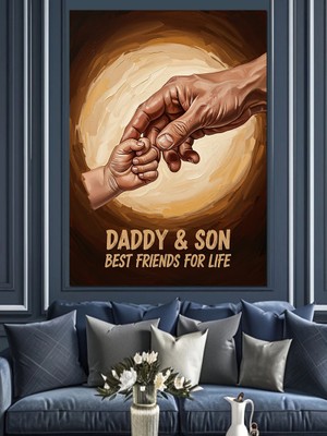 Karizma Tablo Baba Oğul El Tutuşması Dekoratif Kanvas - Mdf Ahşap Tablo