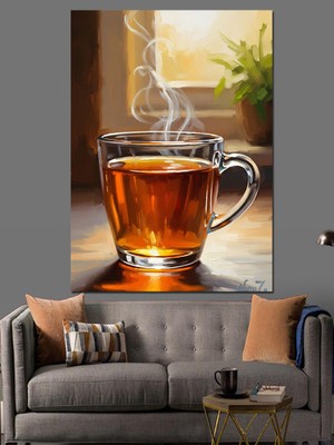 Karizma Tablo Sıcak Çay Fincanı Duman Dekoratif Kanvas - Mdf Ahşap Tablo