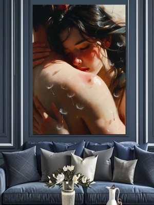 Karizma Tablo Sarılan Aşık Çift Resmi Dekoratif Kanvas - Mdf Ahşap Tablo