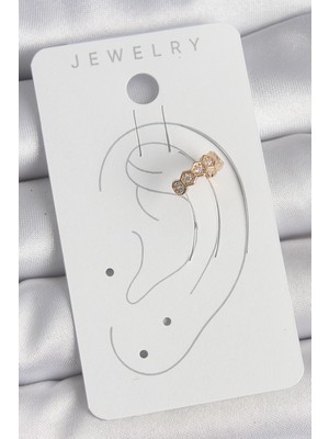 Pirinç Gold Renk Zirkon Taşlı Bal Peteği Model Kadın Kıkırdak Küpe - Lisinya