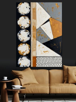 Artmeg Üçgen Geometrik Soyut Desen Dekoratif Kanvas - Mdf Ahşap Tablo