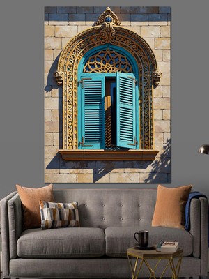 Tablomega Ahşap Mavi Pencere Panjurları Retro Dekoratif Kanvas - Mdf Ahşap Tablo