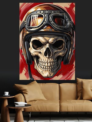 Karizma Tablo Kafatası ve Kask Dekoratif Kanvas - Mdf Ahşap Tablo