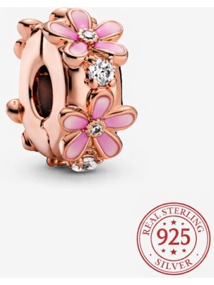 Lines Bijuteri S925 Pembe Papatya Zirkon Taşlı Klips Charm