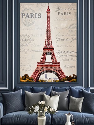 Karizma Tablo Eyfel Kulesi Suluboya Manzarası Dekoratif Kanvas - Mdf Ahşap Tablo