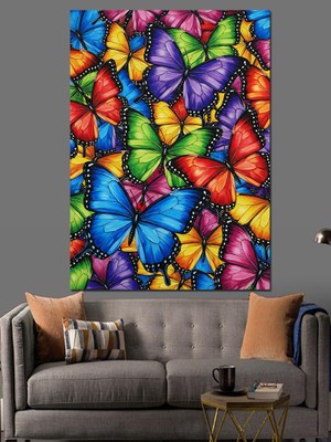 Tablomega Uçuşan Parlak Renkli Kelebekler Dekoratif Kanvas - Mdf Ahşap Tablo