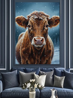 Artmeg Kahverengi Inek Portresi Dekoratif Kanvas - Mdf Ahşap Tablo