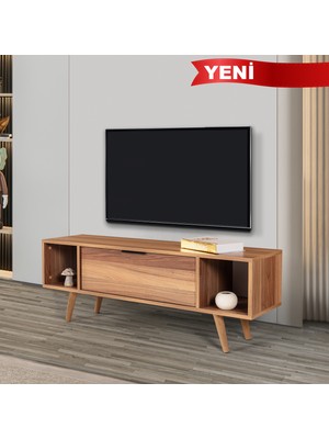 EVMO Home 3325 Mesir Tv Ünitesi 130 cm ( Ahşap Ayaklı , Metal Kulplu ) Söğüt