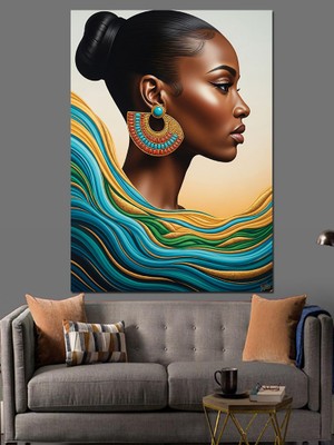 Artmeg Dalgalı Saçlı Afrikalı Kadın Dekoratif Kanvas - Mdf Ahşap Tablo