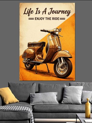 Artmeg Hayat Bir Yolculuk Motorsiklet Dekoratif Kanvas - Mdf Ahşap Tablo