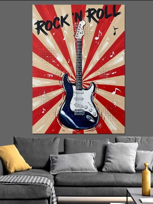 Artmeg Rock Roll Elektro Gitar Dekoratif Kanvas - Mdf Ahşap Tablo