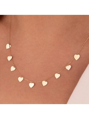 Hakan Mücevherat Sıralı Kalp 14 Ayar Altın Minimal Kolye