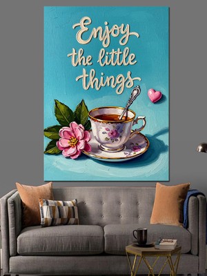 Tablomega Çay Fincanı Güllerle Keyif Dekoratif Kanvas - Mdf Ahşap Tablo