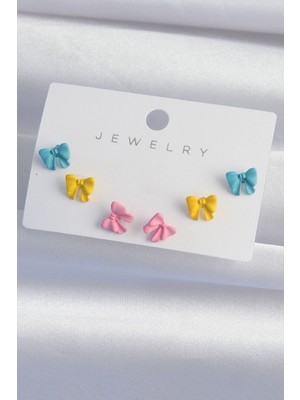 Pirinç Rengarenk Mineli Minimal Fiyonk Küpe Seti - Lisinya